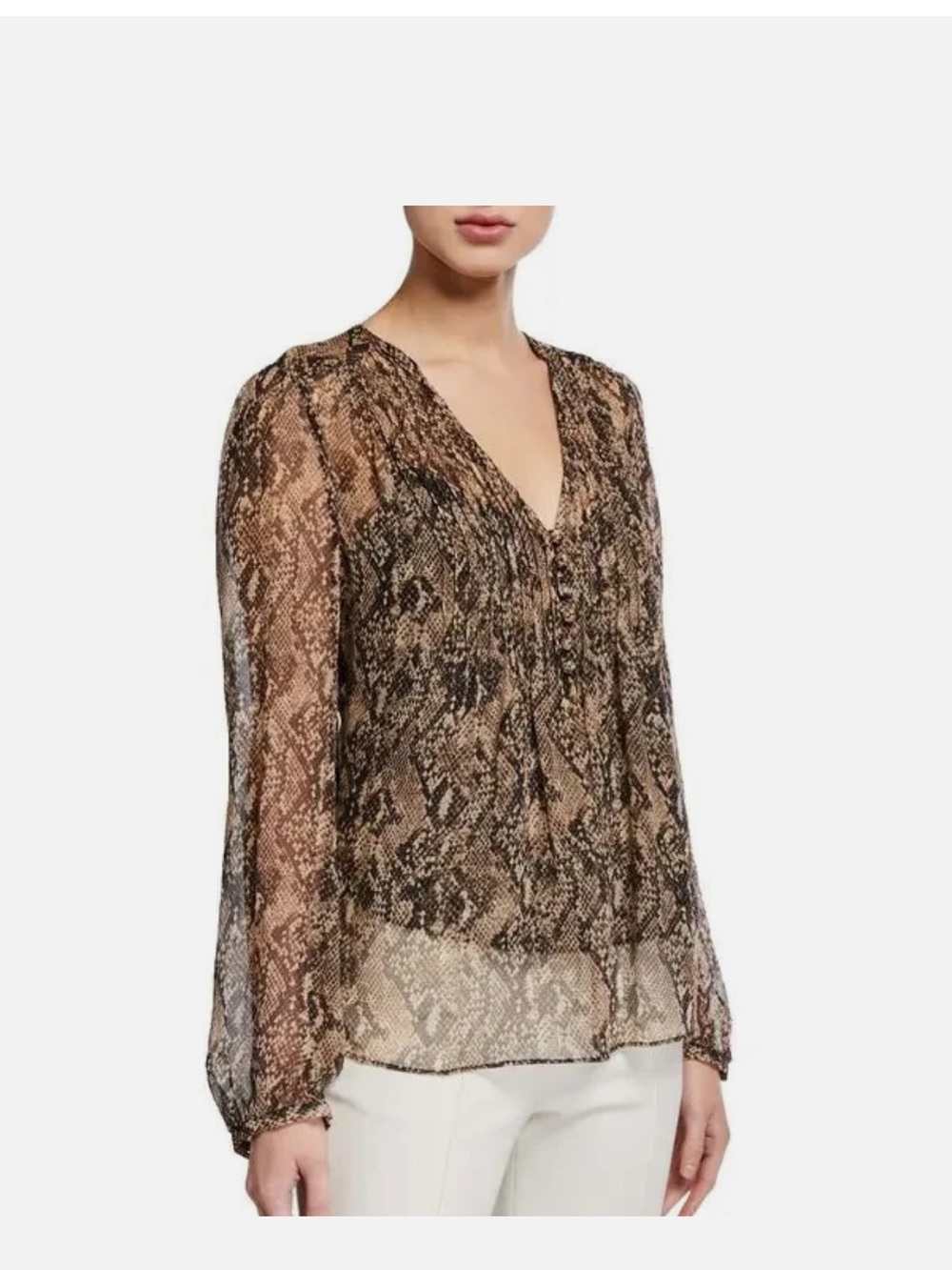 NWT - Veronica Beard Lowell Snake-Print 100% Silk Blouse Top, Nude Multi  Size